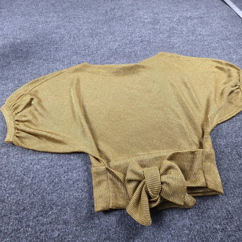 Vintage Joseph Magnin Women's 12 Gold Metallic Knit  Sweater Top 80s Glam Blouse - Picture 3 of 12